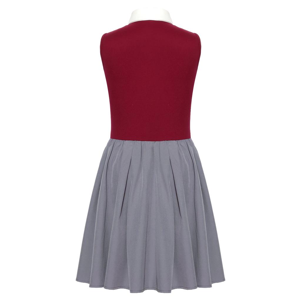 Sleeveless Ruffled Dress with Lapel Collar and Buttons Patch Decor Necktie for Girls Halloween Cosplay Themed Party Costume