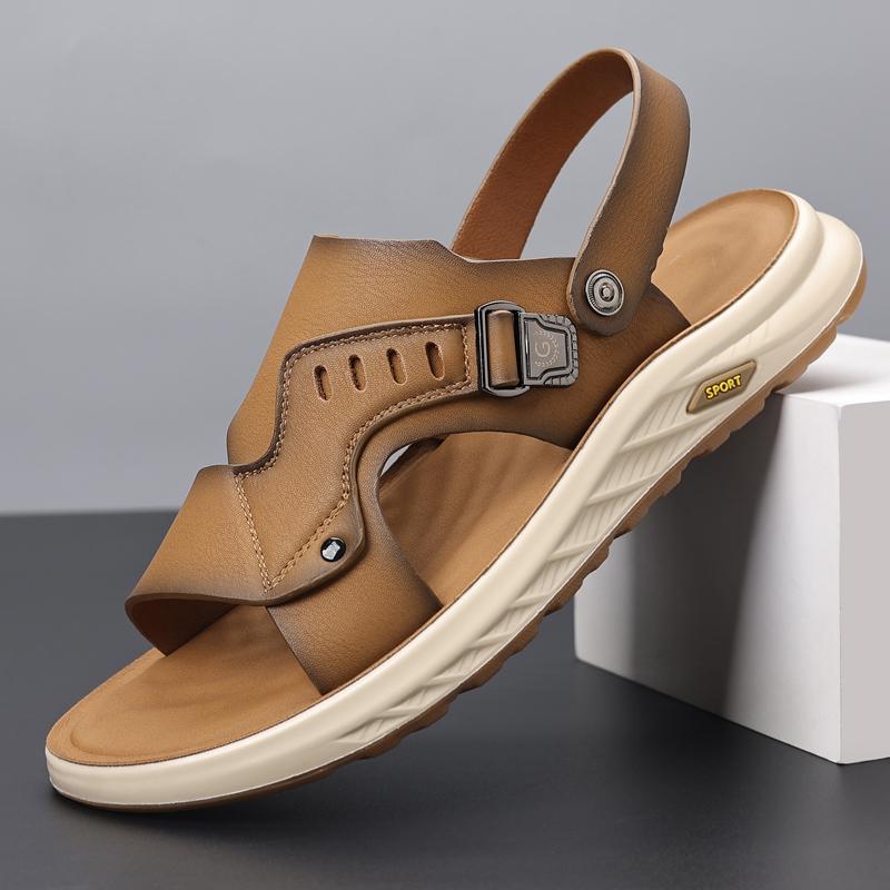 Fashion Brand Fashion Outdoor Breathable Anti Slip Beach Shoes Summer New Men's Head Layer Leather Comfortable Soft Bottom Casual Sandal