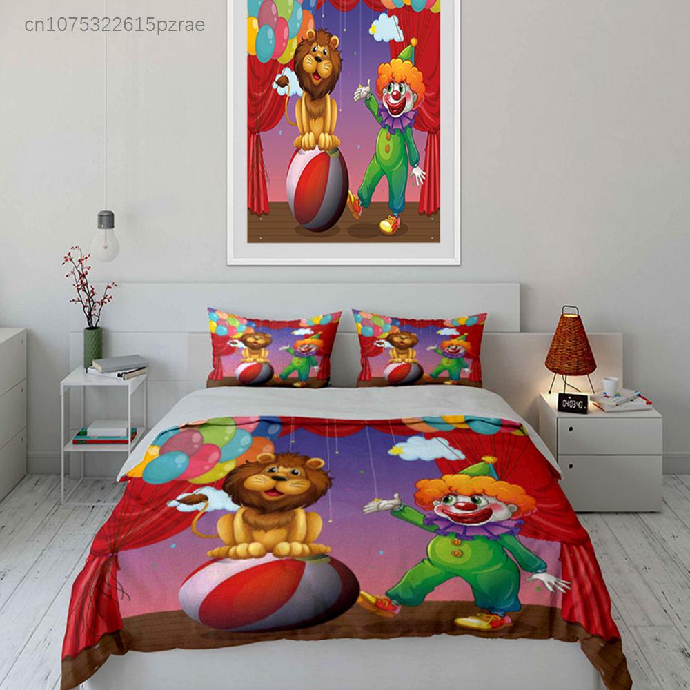 Circus Lion Clown Party Set Multiple Sizes Kid's And Adults' Bedroom Exquisite 3PC Bedding Set, Gift