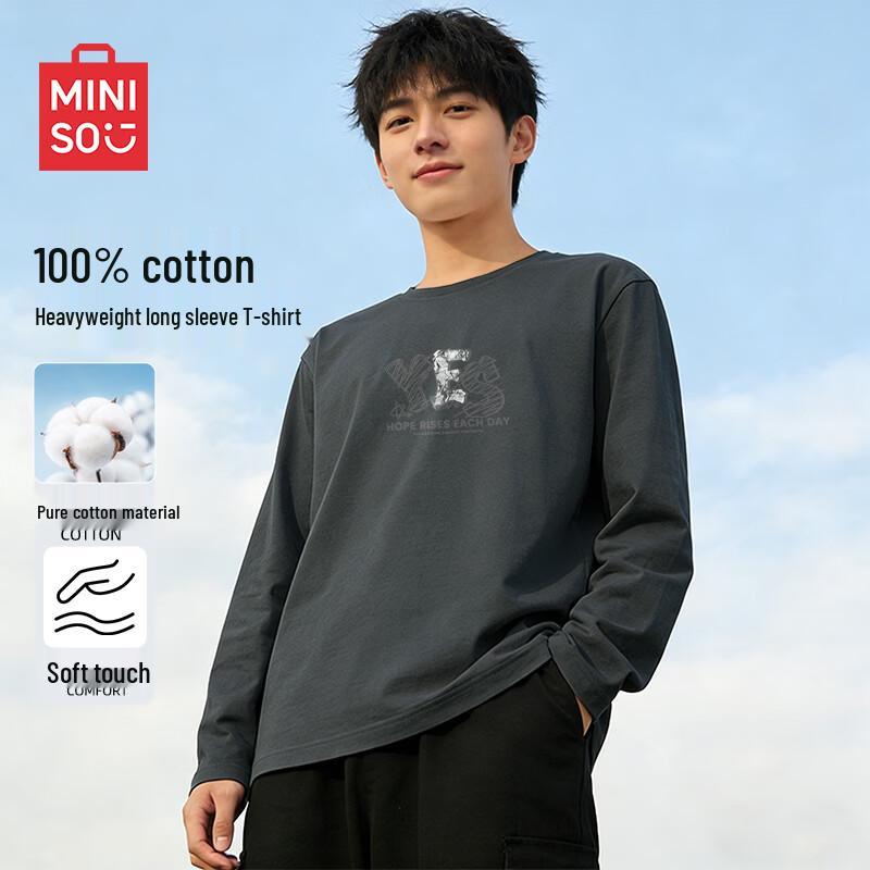 MINISO Men s Heavyweight Pure Cotton Long Sleeve T-Shirt M