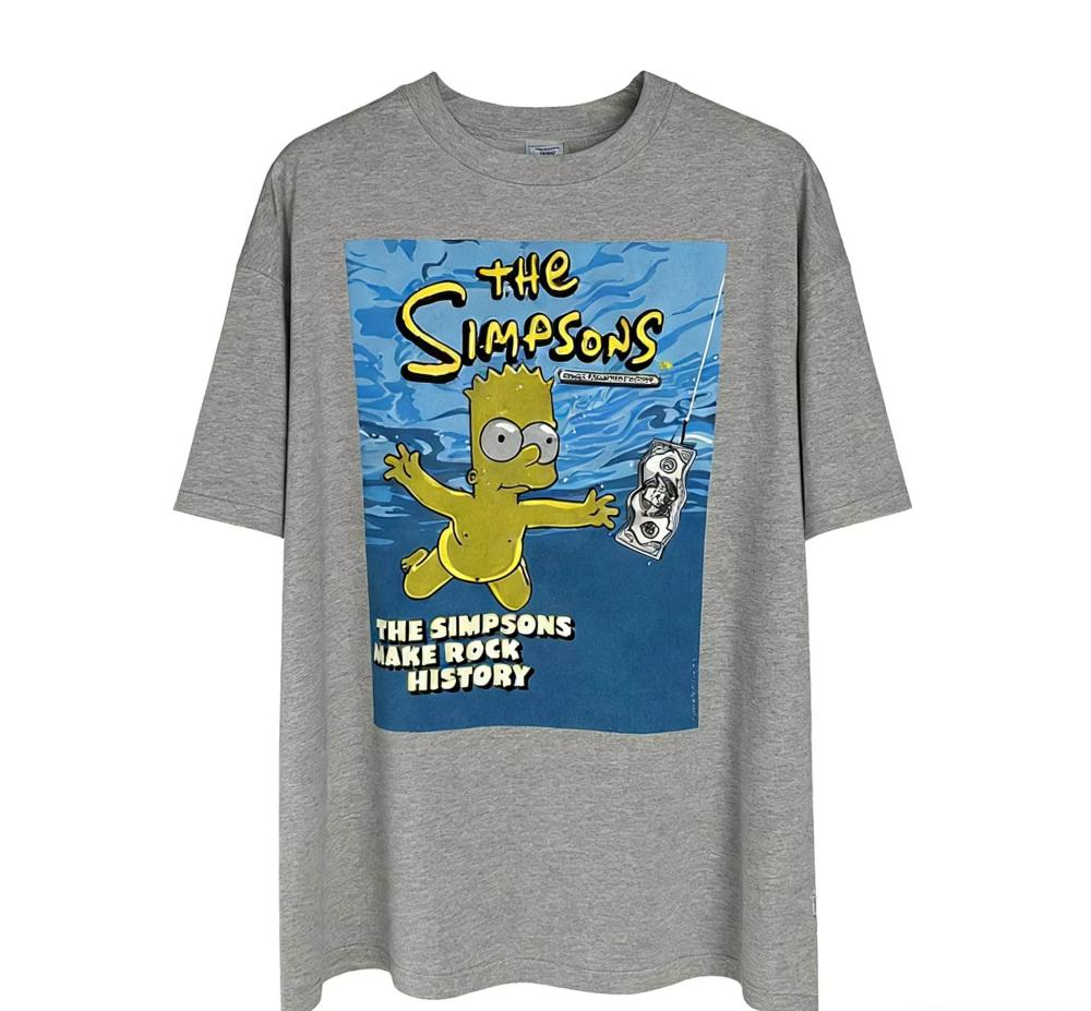 

NIRVANA Simpson Swimming Vintage Cartoon Unisex Men s Tshirt Children s Adults Parent Child Cotton T Shirts Women Top Ins Y2k XXXL сірий