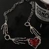 Punk Personality Dark Red Love Pendant Neck Chain Exaggerated Collarbone Chain Ghost Claw Personality Dark Niche Design Necklace