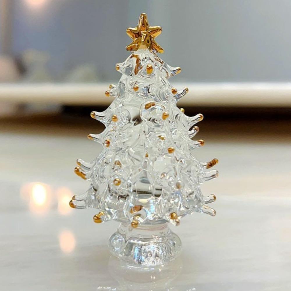 1PC Creative Crystal Mini Christmas Tree Figurines Home Xmas Decoration Crafts Art Collection Table Ornaments Souvenir Gifts