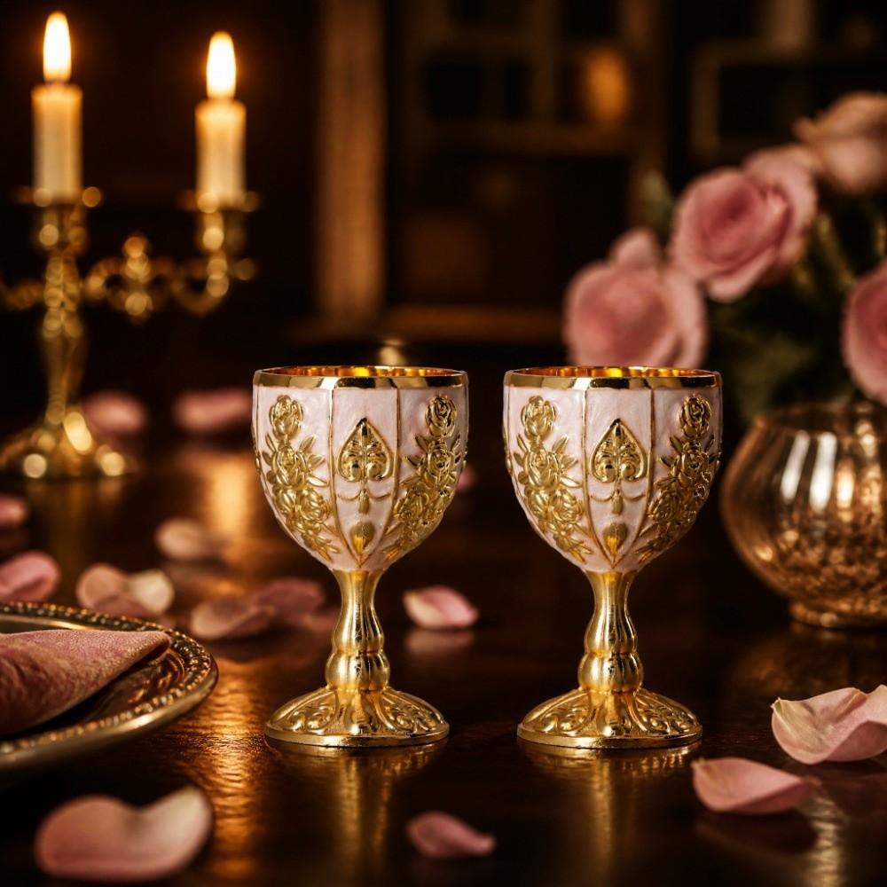 2Pcs Golden Finish Retro Decorative Goblet Travel Decor Ornaments Indoor Tabletop Decor