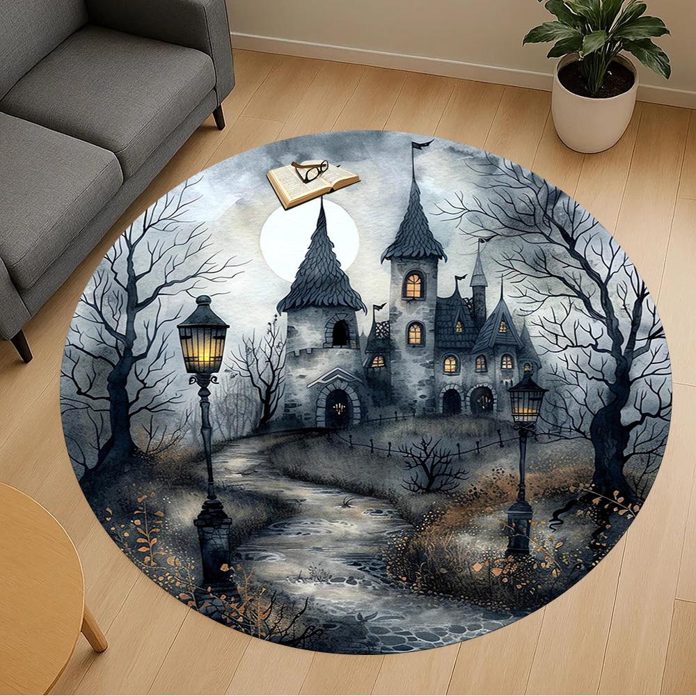 1pc castle moonlight Round Chair mat Area Rug - Non-Slip, Floor Mat for Office, Bedroom, and Indoor Decor -1002045