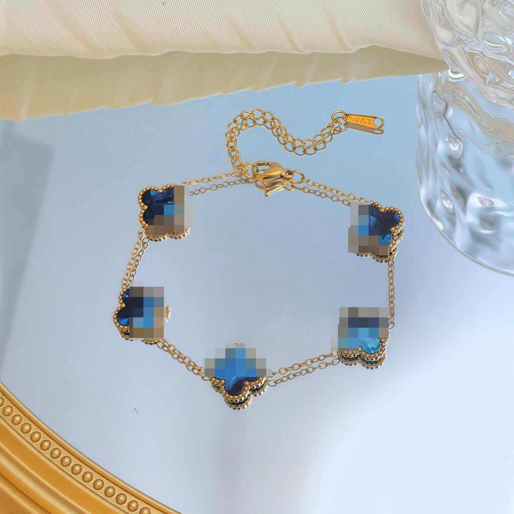 18K Gold Double-sided Lucky Clover Titanium Steel Bracelet Women's Fashion, Non-fading, Versatile, 13mm.