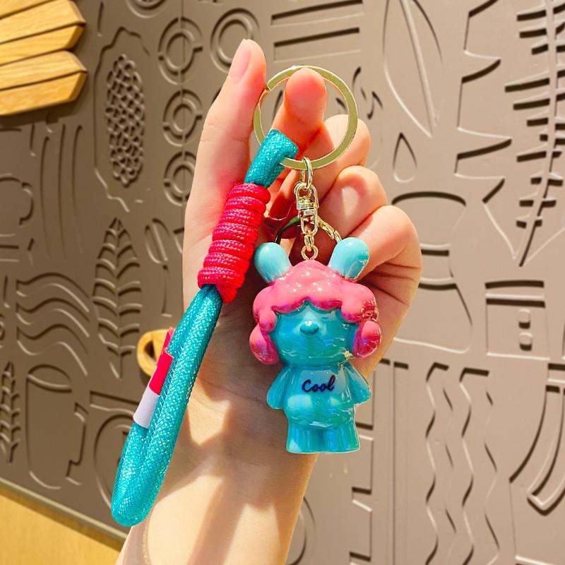 

Head Cute Bobble Rabbit Keychain Charming Backpack Charm Gift For Couples Friends And зелёный