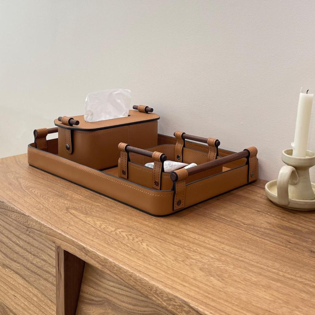 Storage Tray with Handles Rectangular Organizer Slim for Coffee Table