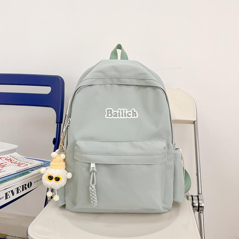 

New fashion solid color simple backpack junior high school student schoolbag women s computer bag travel senior feeling backpack single bag (without pendant) зелений
