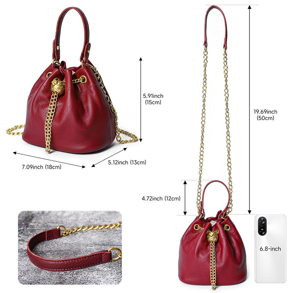 2026 Popular Vintage Fashion Chain Bag Women Genuine Leather Multi-Way Bucket Bag Compact Stylish Crossbody Shoulder Purse