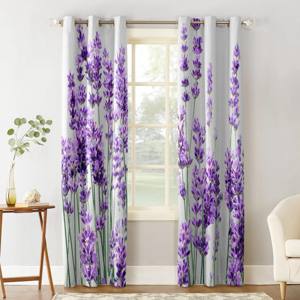 Bedroom Kitchen Curtains Lavender Plant Flowers Curtain Living Room Decoration Items Window Curtains for Living Room