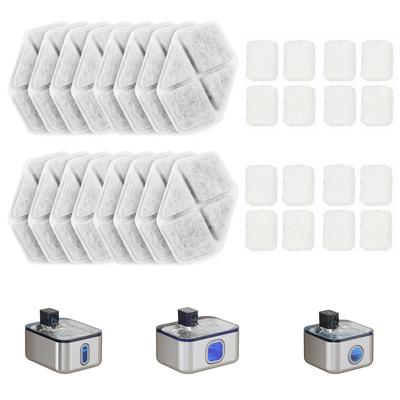 16 Pcs Cat Water Fountain Filter, Filtering Water Dispenser for Cat and Dog, Triple Filtration System, White