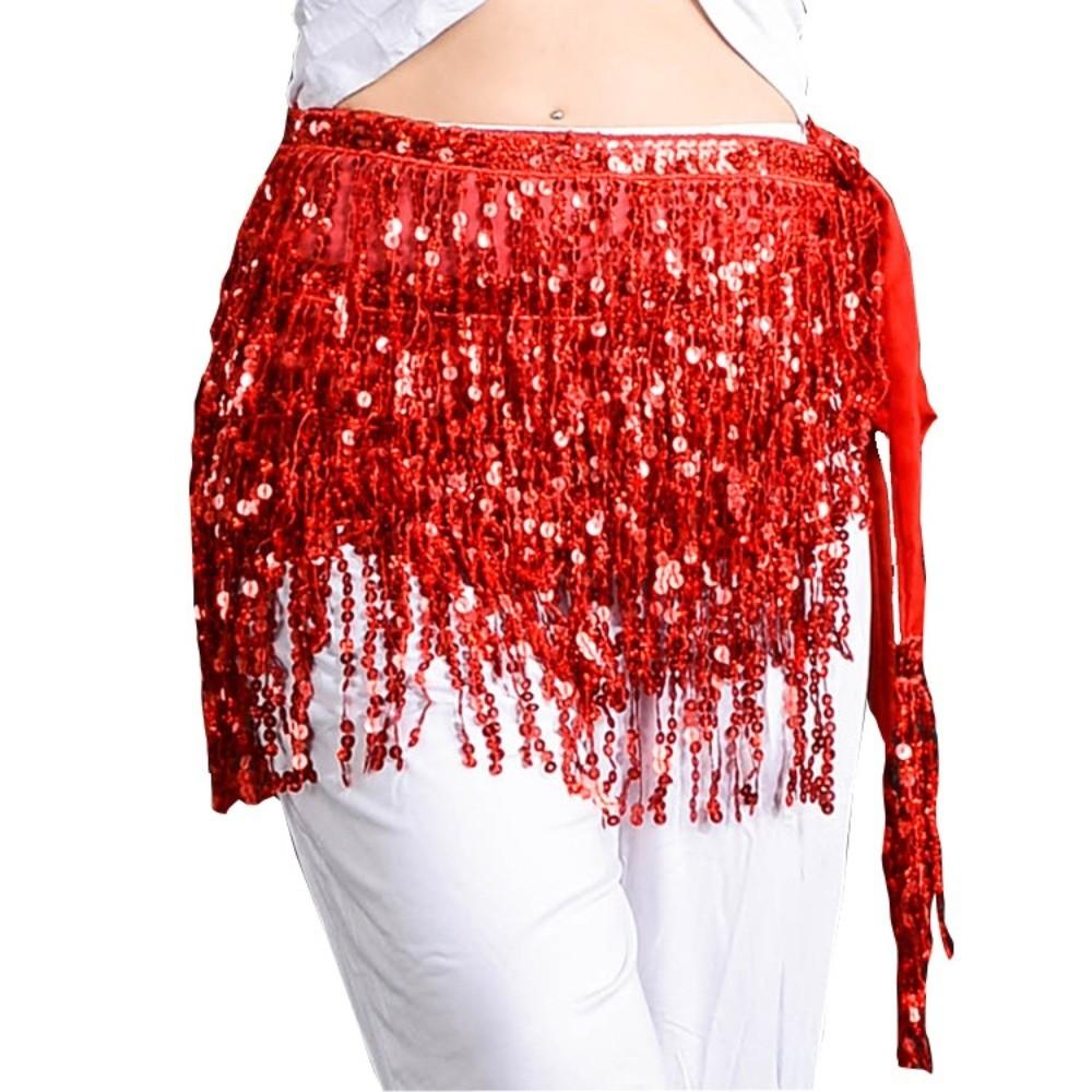 Sequins Belly Dance Waist Chain 4-Layer Tassel Hip Scarf Latin Dance Hula Short Skirt  Party