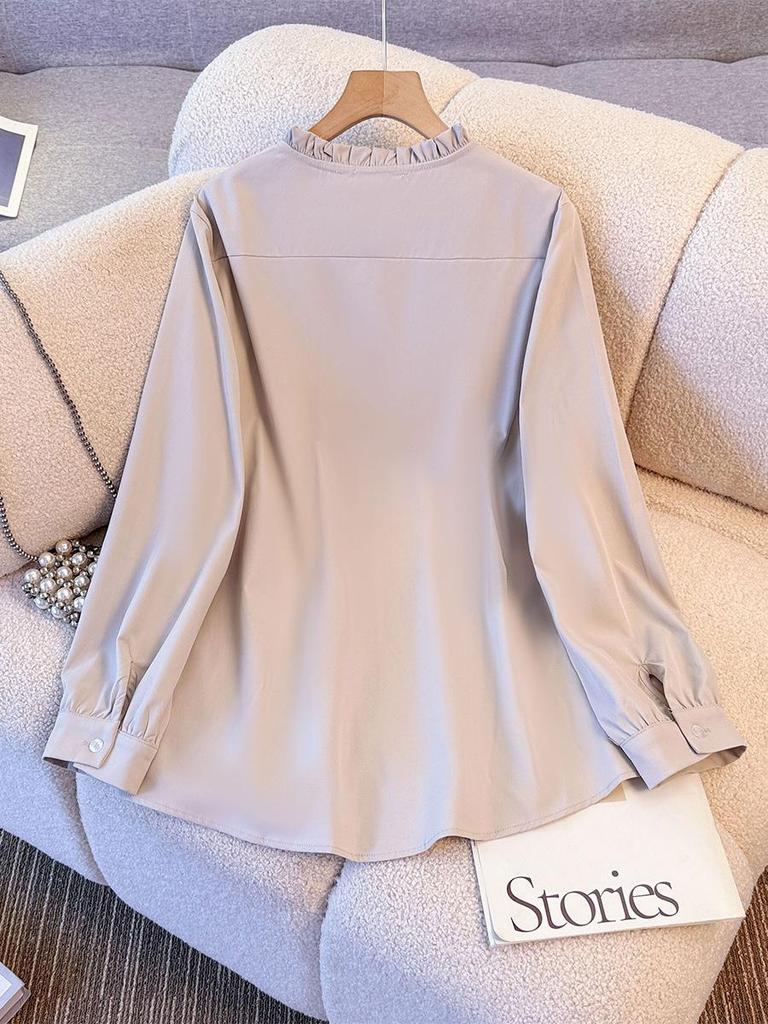 Plus Size Women's French V-neck Bowknot Shirt for Autumn & Winter (130-350 jin)