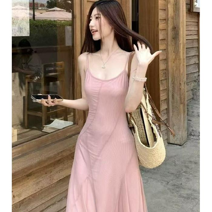 French Temperament Female Slim Spring and Summer New Pure Desire Suspender Skirt Thin Suspender Dress Long Dress