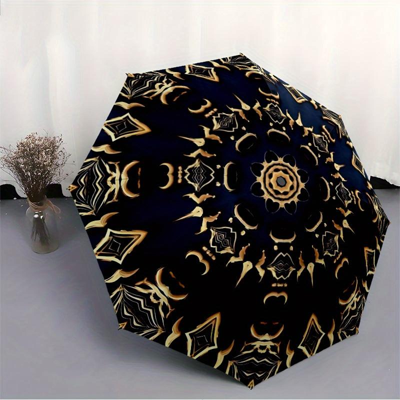 1pc Golden Mandala Pattern Automatic Open, Sturdy Iron Frame, Compact Folding Design, All-Season Portable Umbrella for Women & Men, Outdoor