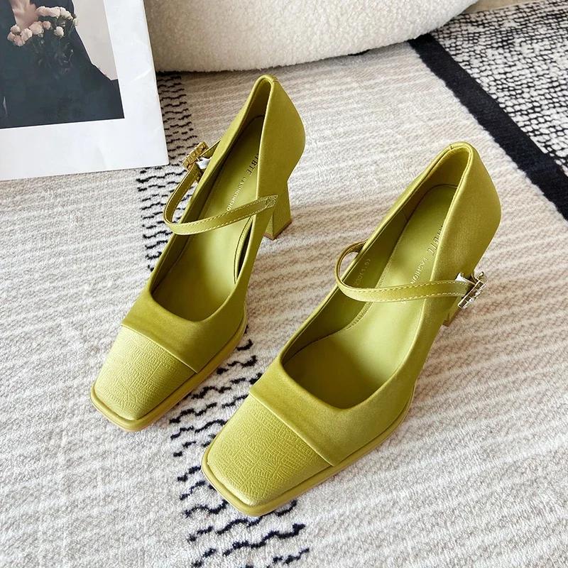 Fashion Elegant Woman Heeled Shoes New Brand Shallow Women's High Heels Fashion Buckle Strap Dress Pumps Women Hot Sale Square Toe Heels