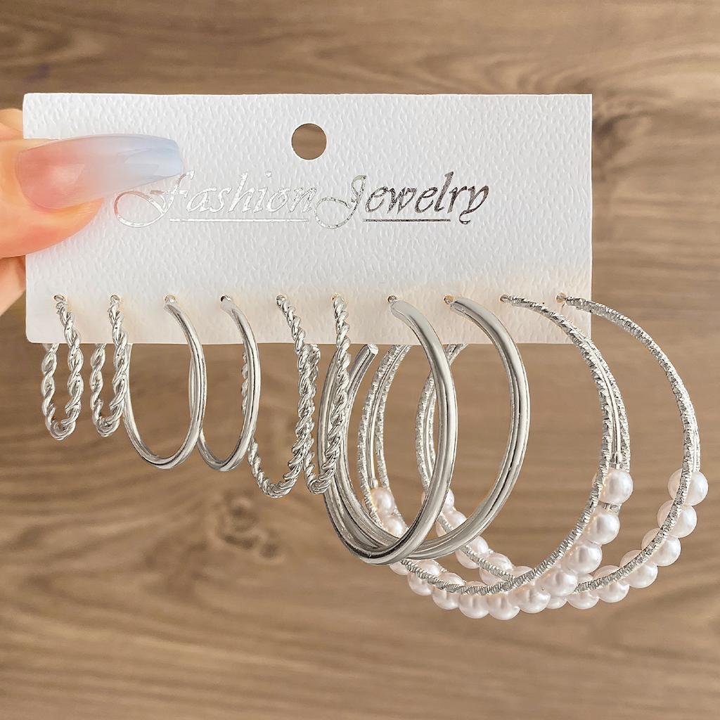 Simple Large Circle Metal Irregular Circle Stud Earrings Set - Creative And Personalized Ear Jewelry - 8-piece Earring Set