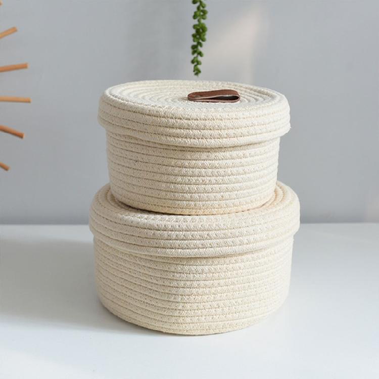 2pcs Sturdy Cotton Rope Storage Baskets With Lid Designs for Keeping Living Space Neat and Tidying Household Use