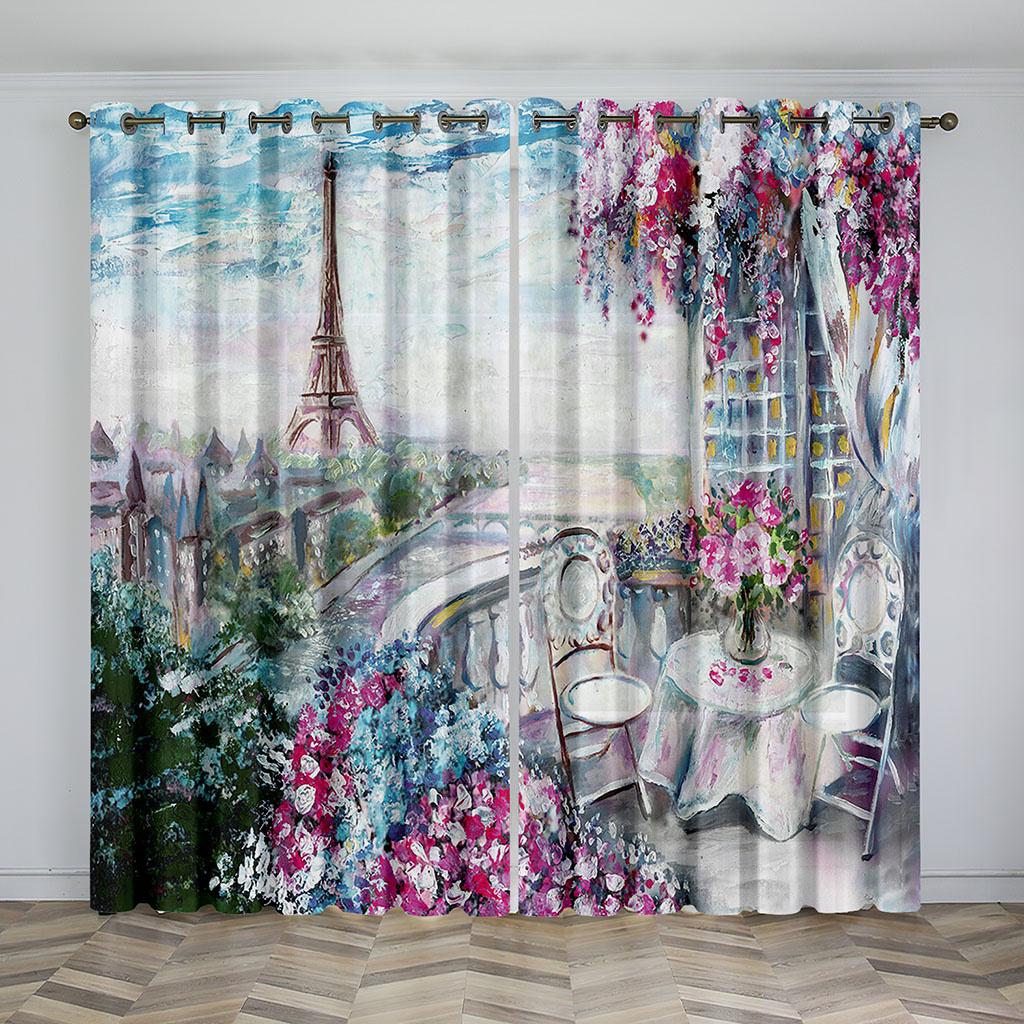 Romantic Paris Eiffel Tower Artist Photography Works Luxury Living Space Bedroom Space Home Decor Window Drapes 2 Panelss