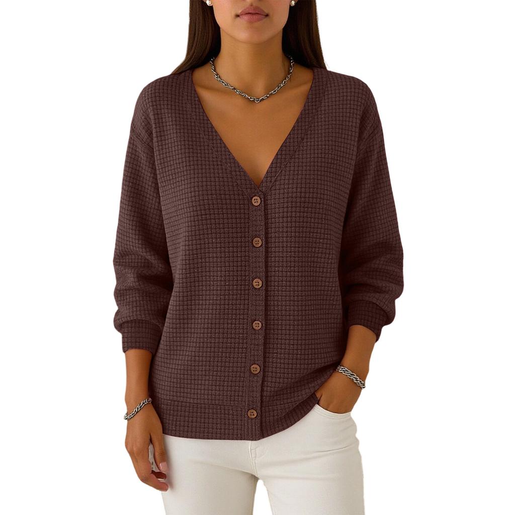 Women's Casual Loose,fitting Fashion Plaid Long,sleeved Cardigan Button,down Knit Top