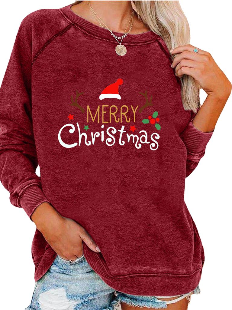 Female Oversized Sweatshirt Spring/Fall Fashion Christmas Print Top Women's Pullover Sweatshirt