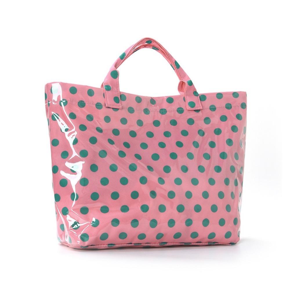 Large-Capacity Polka Dot Tote Bag Waterproof Beach Bag Casual PVC Handbag Beach