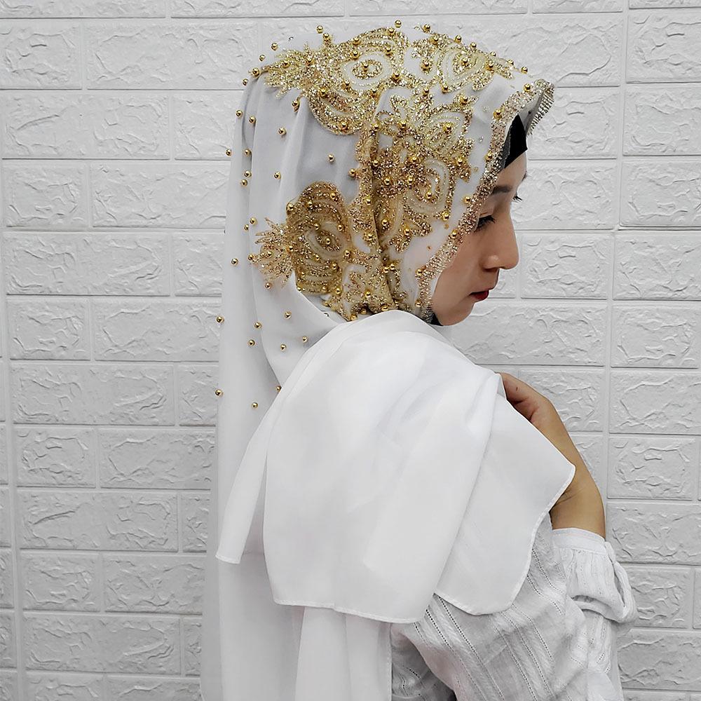 Šifonový šátek na hlavu s korálky a kamínky: Prodyšná ochrana proti slunci muslimský šátek v etnickém stylu