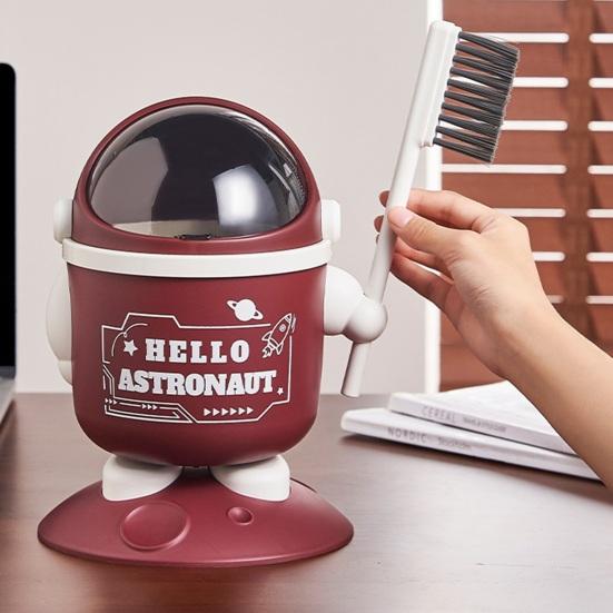 Astronaut Table Trash Can Mini Desktop Garbage Can with Lid Cute Spaceman Wastebasket with Brush for Home Office Bedroom Desk Dressing Table