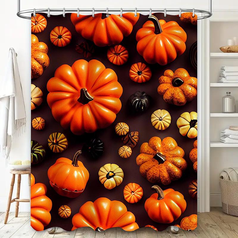 Tuniu Autumn Pumpkin Pattern Shower Curtain Halloween Decorative Fabric Curtain For Bathroom Kids Room