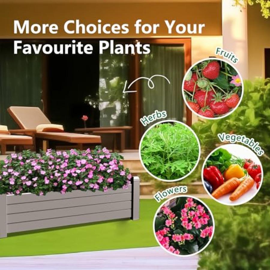 Horticulture Garden Bed Divisible Resin Planter Box for Backyard Patio Balcony with 4 Legs Gray 43.31 X 17.72 X 12.6