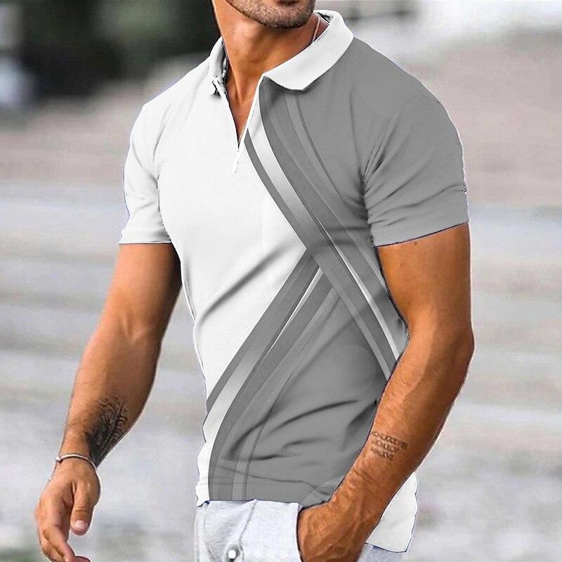 

Мужская рубашка-поло, повседневная рубашка на молнии с коротким рукавом, модная повседневная рубашка на молнии на лето и весну, стандартная посадка, рубашка с 3D оранжевым принтом 8XL серый