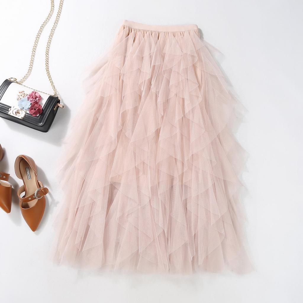 Women's Irregular Mesh Skirt - Multi-Layered Puffy Long Cake Skirt for Spring/Summer 2023: Super Fairy Style Dress