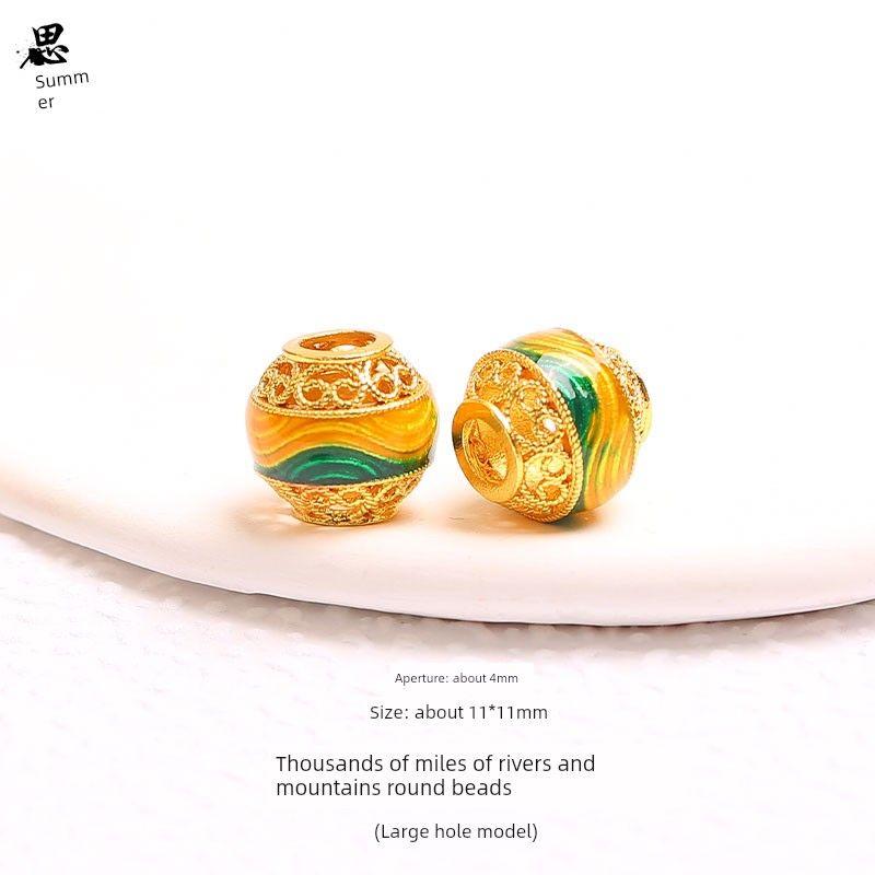 

Seiko Alluvial Gold Thousand-Li Landscape Color Pendant Spacer Beads Beaded Handmade DIY Accessories Color Retention Bracelet Wrist String Life Qianli Jiangshan Round Beads (Large Hole)