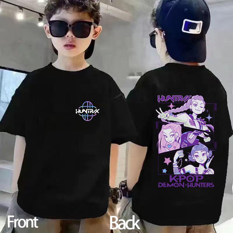 Kids Kpop Demon Hunters Children's T Shirt Short Sleeve T-shirt Cute Kpop Demon Hunters Tiger Harajuku Tshirt for Boys Girls