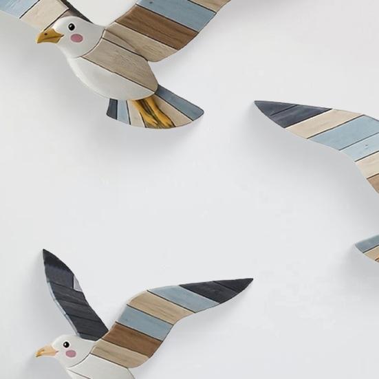 3Pcs/Set Wooden Seagull Wall Decoration Farmhouse Rustic Nautical Sea Bird Wall Art Sculpture Home Living Room Bathroom Wall Decorative Sign