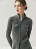 2025 Autumn/Winter Women's High Neck Cashmere Cardigan with Double-Head Zipper and Faux Pocket Detailing