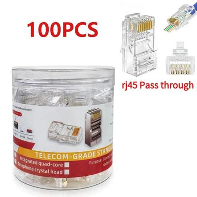 100Pcs Cat6 Utp Ftp Ethernet Cables Module Plug Socket Network Connector Rj45 Pass Through