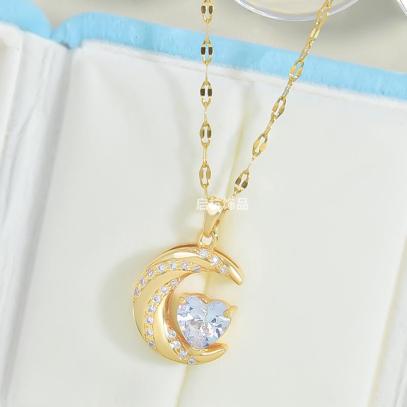 Love Moon Necklace Female Simple High Versatile Temperament Zircon Pendant Delicate Clavicle Chain
