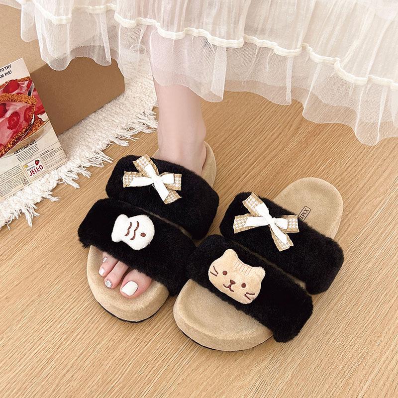 2025 winter new butterfly cotton slippers indoor plush warm slippers women plush cute home winter warm