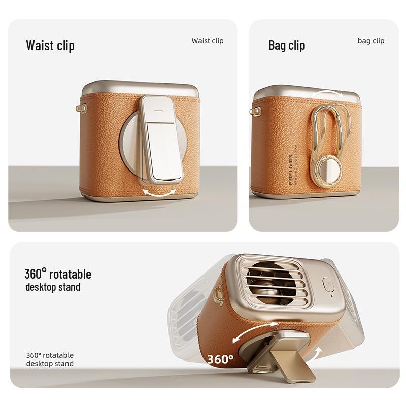 360° Rotating Portable Retro Leather Fan: Waist-Hanging, Bag-Hanging, Desktop Three-in-One Outdoor Cooler