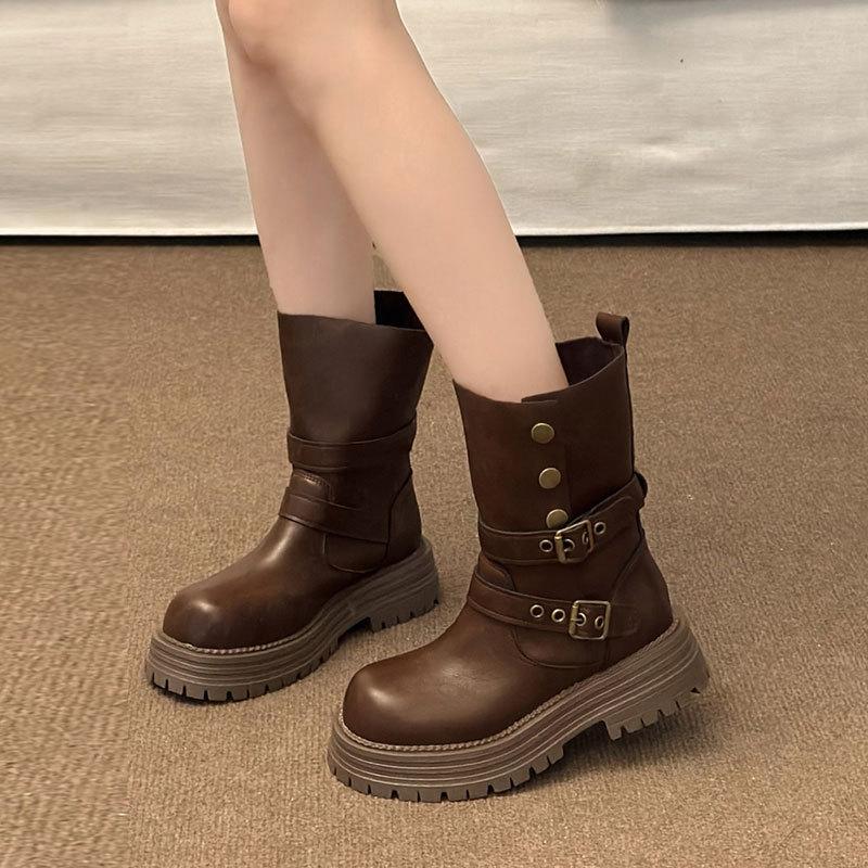 Maillard Brown Boots Platform Black Short Boots Women's 2025 New Autumn Retro Women's Shoes British Martin Boots