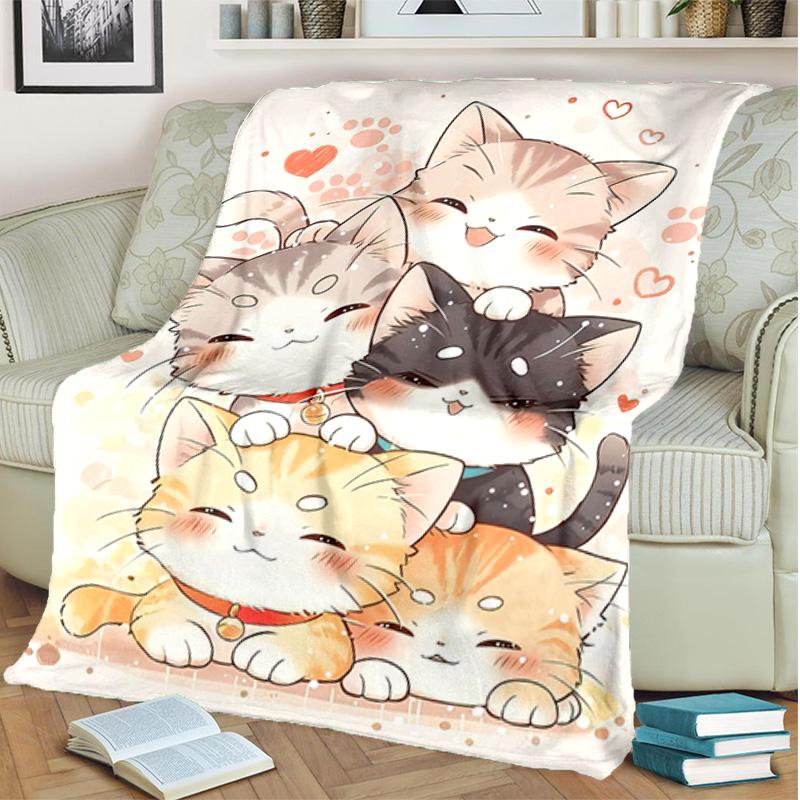1PC Cute cat, cartoon blanket, all season lightweight home office outdoor nap multifunctional blanket