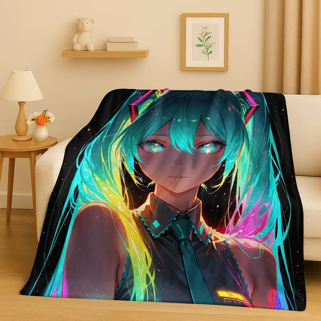 Manta de Franela Kawaii 3D de M MIKU, Dibujo Animado Musical para Niña, Manta de Felpa Ultra Suave y Cálida para Hogar, Dormitorio, Cama, Sofá, Regalo para Niños