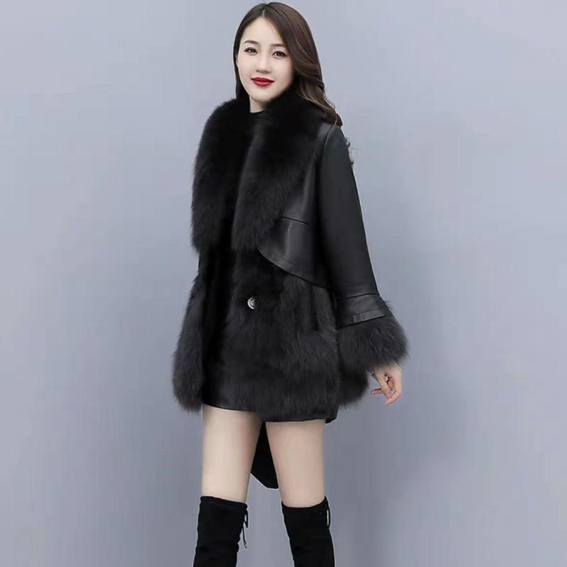 New Splicing Imitation Fur Jacket Medium and Long Winter Fashion Cotton-padded Clothes Cotton-padded Clothes Imitation Fox Fur Women's Clothing