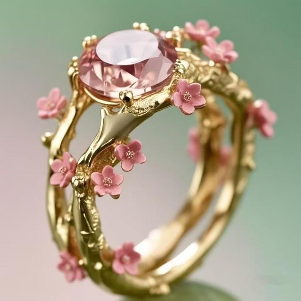 Light Luxury Flower Crystal Ring Delicate Finger Jewelry Gifts for Women Rhinestone Ring Party