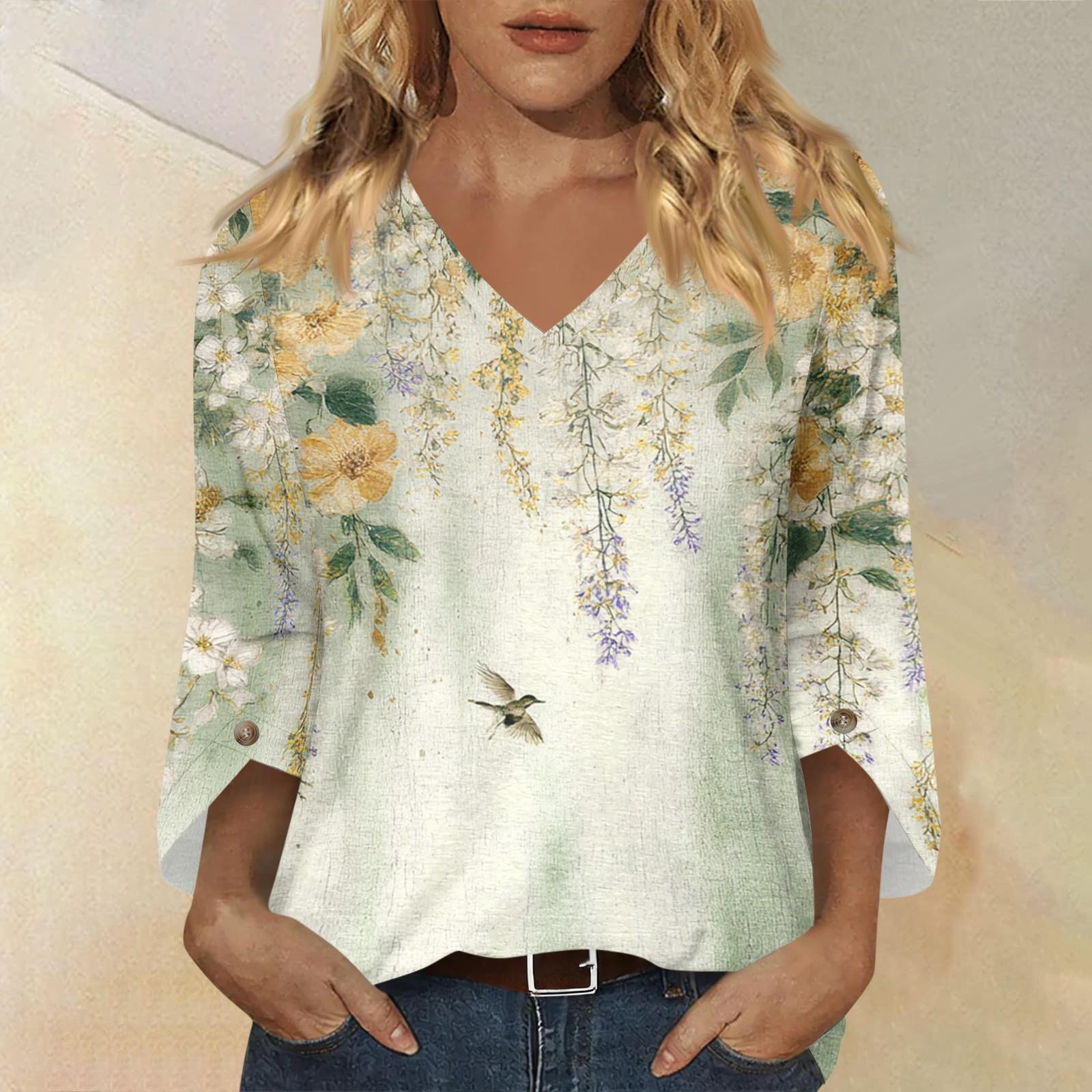 

Women s Fashionable Casual Three Quarter Sleeve -Color Collar Pullover Top M жовтий
