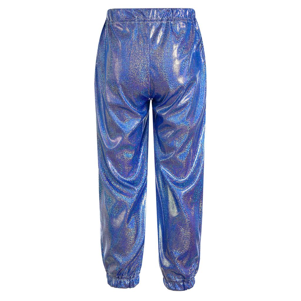 Unisex Kids Shiny Metallic Pants Elastic Waistband Trousers Unisex Dancewear Stage Outfit