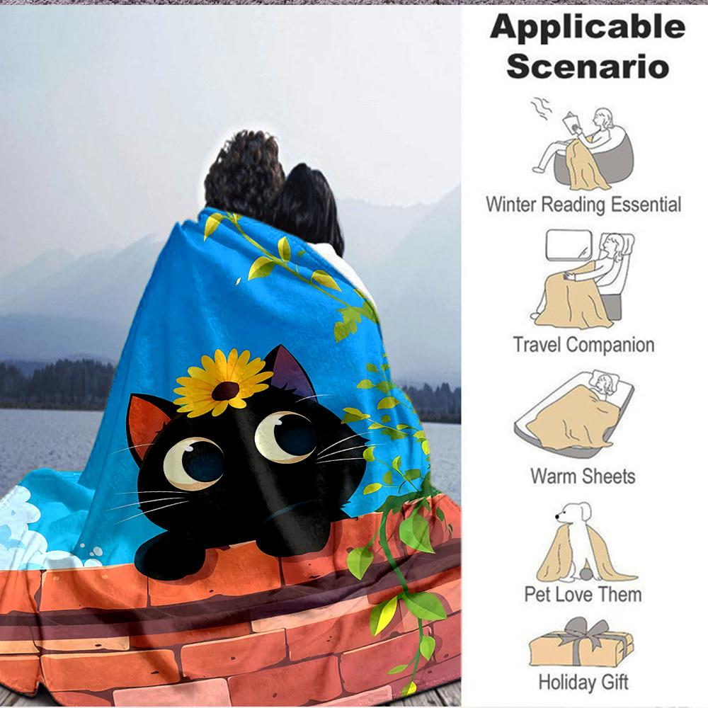 1pc Cat Flower Lightweight Flannel Blanket, Comfortable and Warm Blanket, for Office and Camping Sofa Bed003