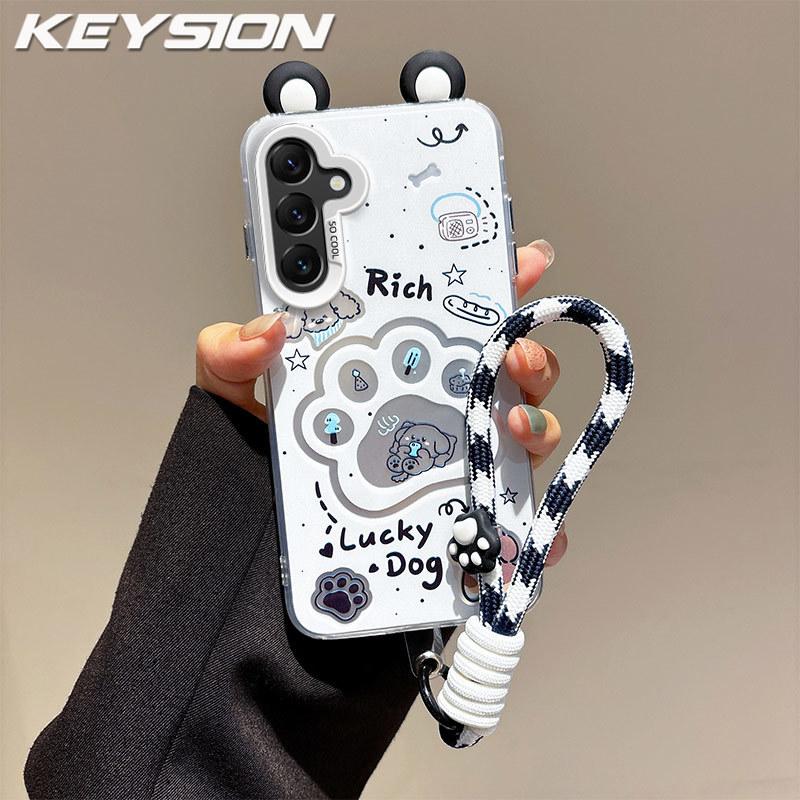KEYSION Niedliche Ohr-Cartoon-Hülle für Samsung A17 5G mit Lanyard Weiches Silikon+PC Stoßfeste Handy-Rückseite für Galaxy A17 4G 5G
